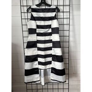 Hi-Low Striped Pleated Overlay Classic Dress Womens S Black‎ White Wedding Guest